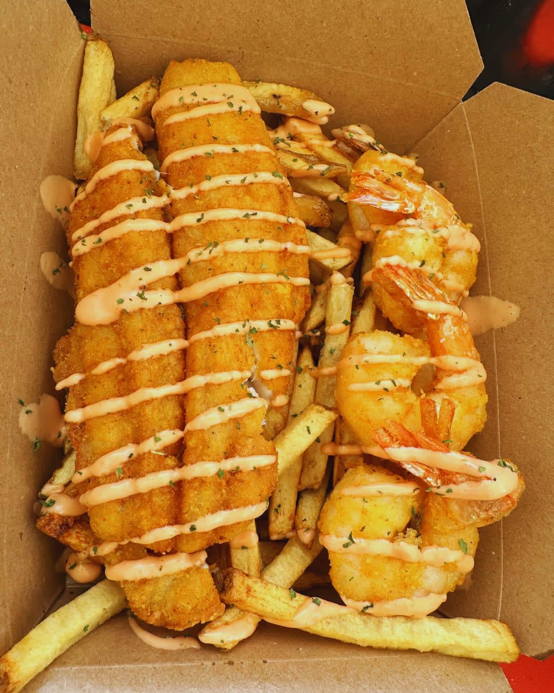 Fish and shrimp combo from Ms. Spudz